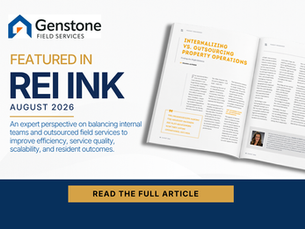 Open REI INK magazine featuring “Internalizing vs. Outsourcing Property Operations” by Deanna Alfredo of Genstone Field Services.